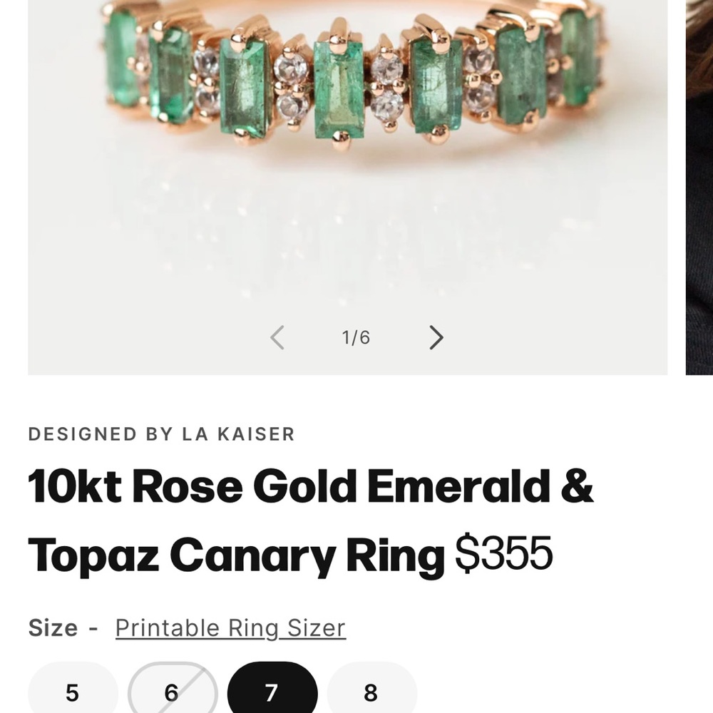 10k Rose Gold Emerald & White Topaz ring